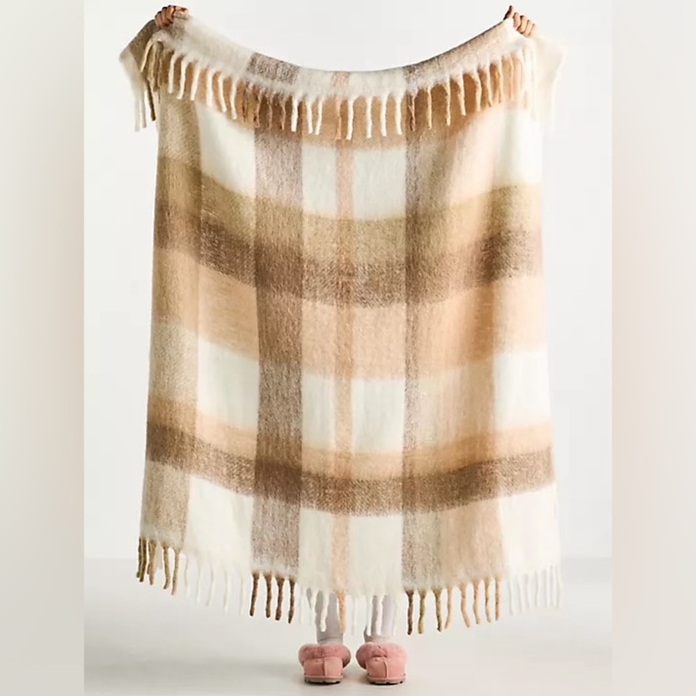 Anthropologie COZY COCOON FRINGED THROW BLANKET Style No. 69669844 NEUTRAL